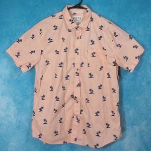 VSTR Premium Shirt, Short Sleeve, Button Up, Tropical, Palm Trees, Size Large